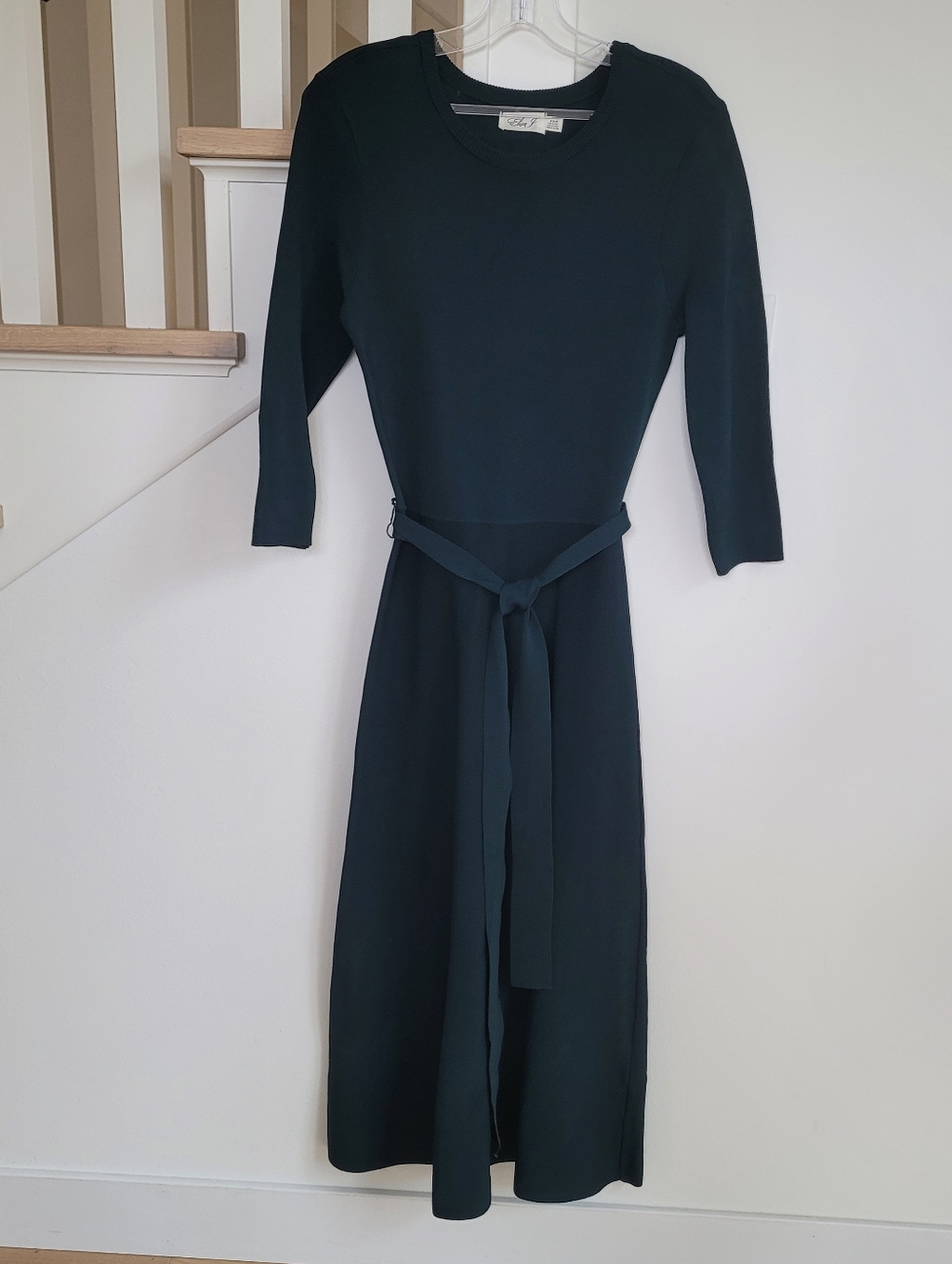 Eliza J Classic Dark Green Belted Midi Dress Size Small - Picture 2 of 5